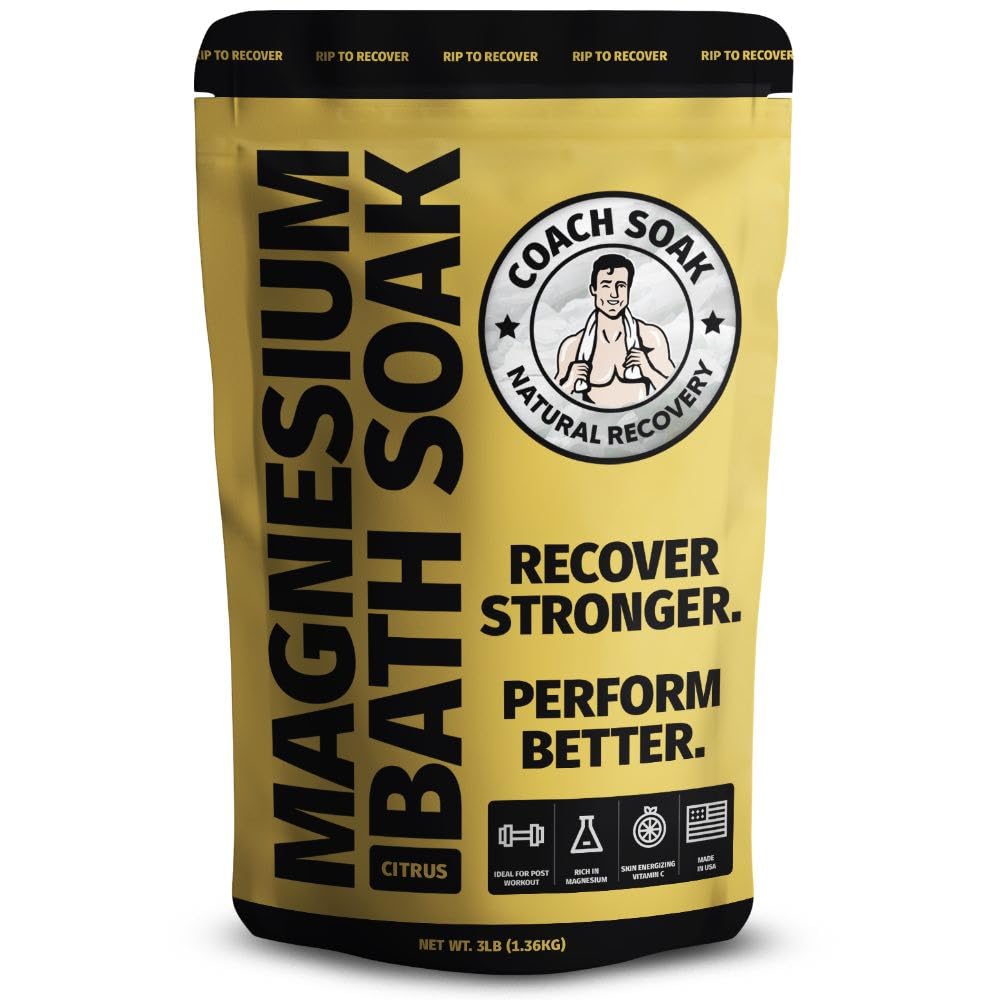 Coach Soak Recovery Bath Soak - Faster Absorption Than Epsom Salt for Pain - Rejuvenating Magnesium Flakes with 21 Minerals, Essential Oils & Bath Salts, 3lbs (Energizing Citrus)