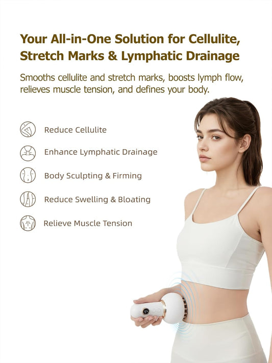 Lymphatic Drainage Massager & Anti Cellulite Massage Tool, Helps Reduce Stretch Marks & Cellulite, for Legs, Arms & Belly, Body Sculpting Machine with Microcurrent, Light, Heat & Vibration
