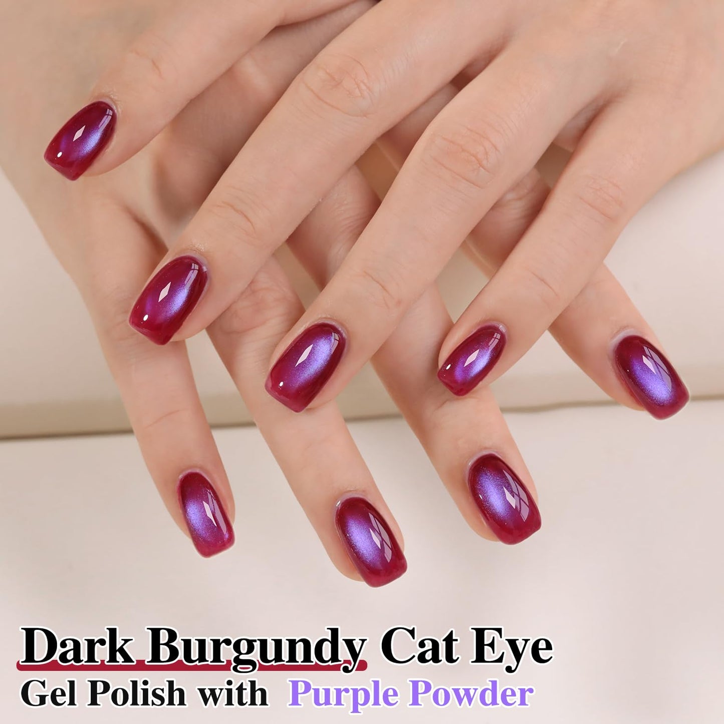 Double Rhythm Jelly Glass Cat Eye Gel Polish with Magnet 15ML Holographic Glitter Shimmer Translucent Sheer Color Magnetic Nail Polish Salon DIY at Home (Burgundy Purple-MC1265)