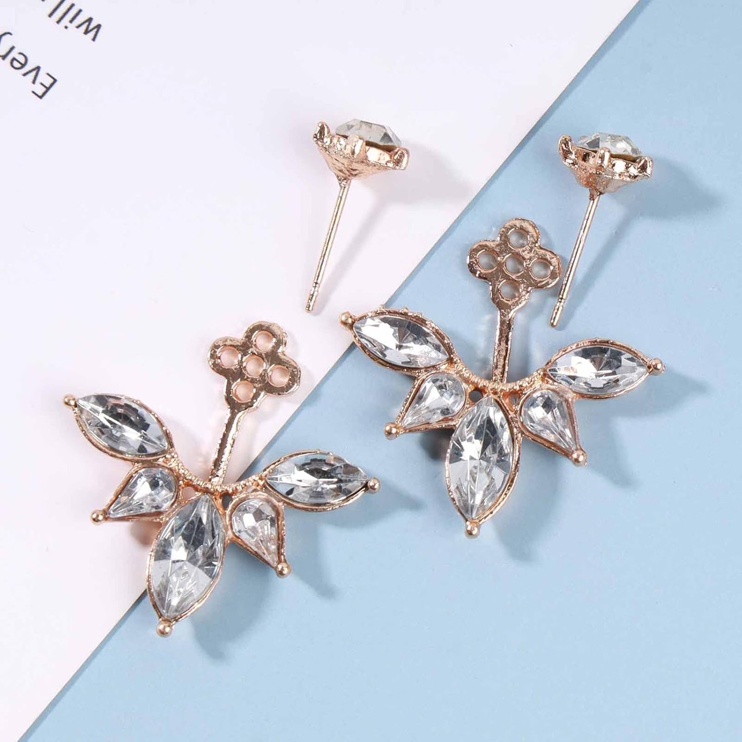 Boho Crystal Lotus Jackets Earrings Gold Crystal Studs Earrings Sparkle Rhinestone Ear Jackets Earrings CZ Ear Climber Earrings Wedding Earrings Jewelry for Women and Girls