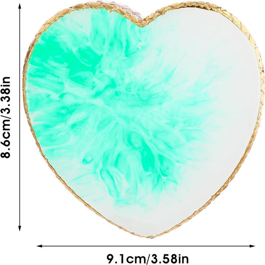 Sibba Resin Nail Art Palette Nail Mixing Palette Polish Color Mixing Plate Golden Edge Nail Holder Display Board Heart Shape Cosmetic Mixing Tools (Green)