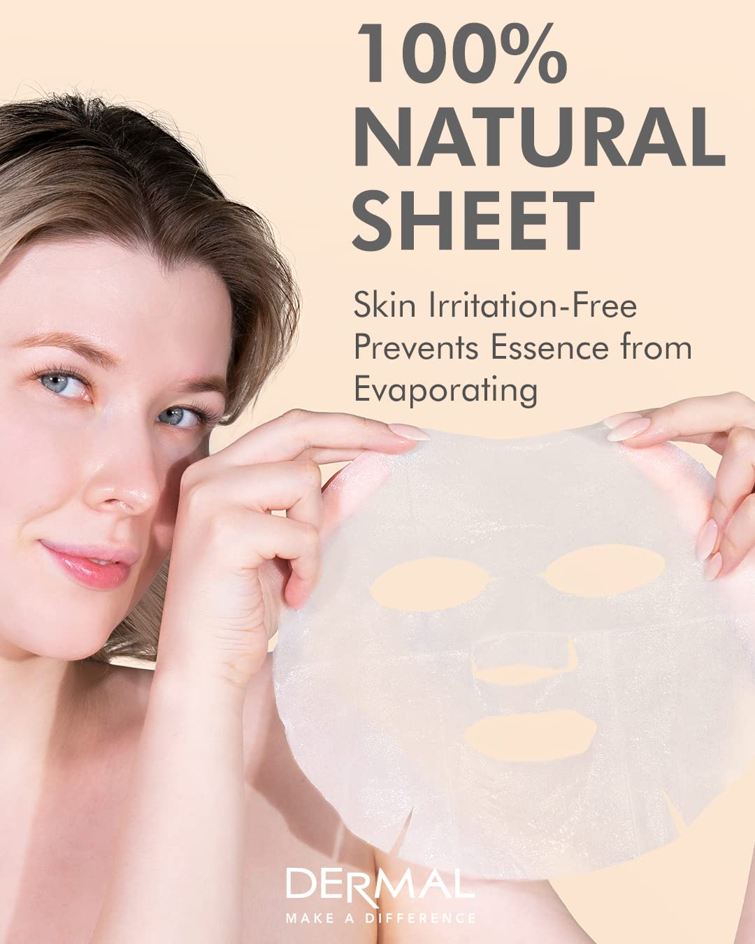 DERMAL Korean Collagen Face Mask – Hydrating & Soothing Sheet Mask with Panthenol – Hypoallergenic Calming Moisture Care for All Skin Types – 32 Combo Pack