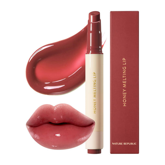 Nature Republic HONEY MELTING LIP (05 PLUM) SOFT LIP STICK, Hydrating Gloss, Moisturizing balms, Sheer tint, Shine & Glowy Finish, korean make up