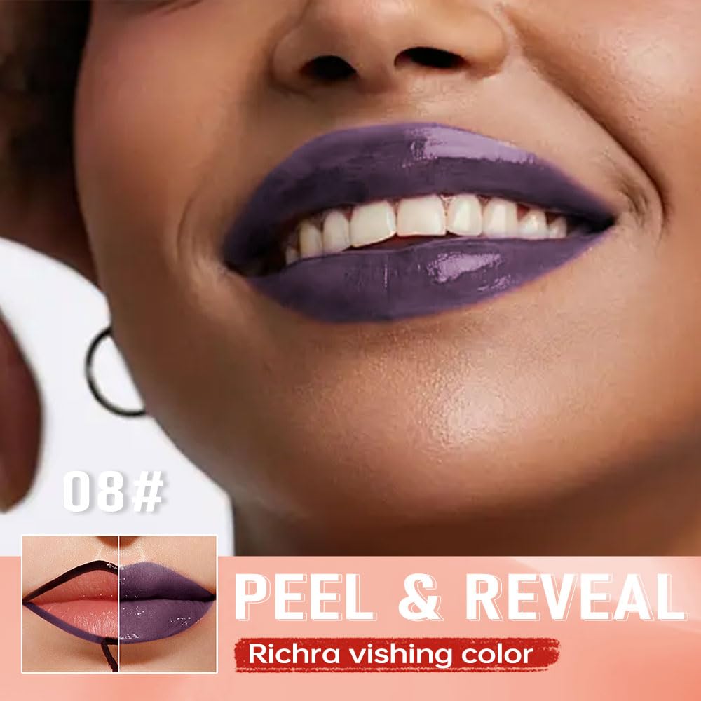 Plum Purple Peel Off Lip Gloss Masque,Lip Stain Peel Off Tattoo-Peel Off Lip Tint and Lip Oil 2-in-1,Long Lasting Waterproof Transfer-proof Lip Mask Lip Gloss Peel Off Lip Liner,for All Skin Type 08#