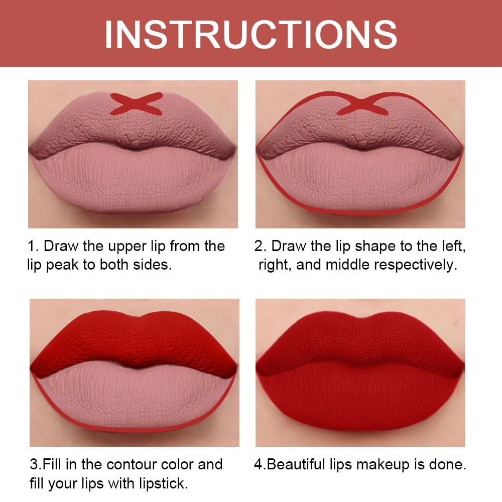 evpct 1Pcs Ruby Red Lip Liner and Lipstick Set Kit for Women Matte Lips Kit with Lip Liner Lip Stains Long Lasting Waterproof 24 Hour Lipstick and Lip Liners Combo Lipliners Pencil Set 14#