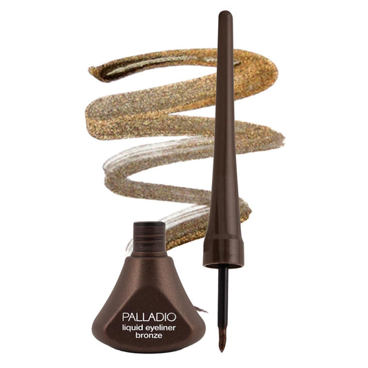 Palladio Liquid Eyeliner, Bronze, Highly Pigmented, For Intense Eye Definition, Smear-proof Liquid Eyeliner, Includes Easy Grip Wand and Felt Tip Applicator