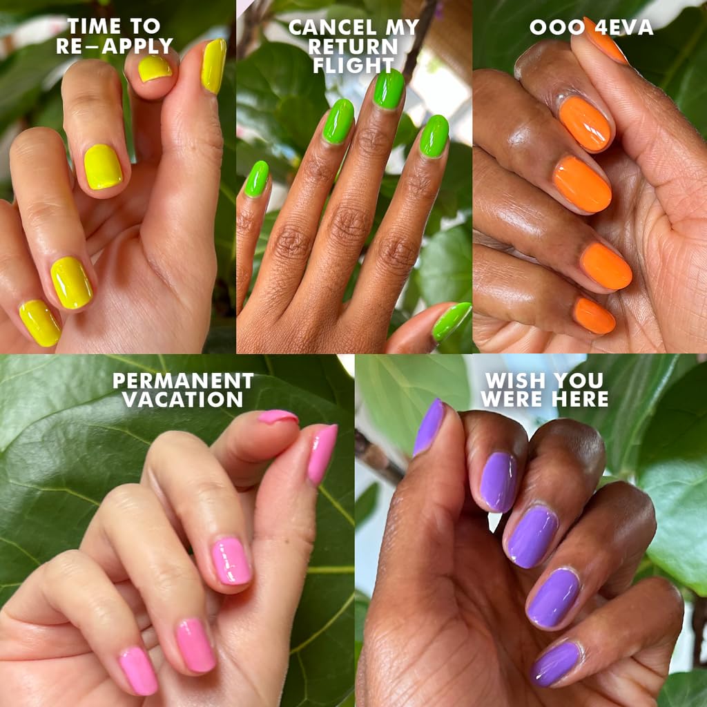 Olive & June Gel Summer Brights Nail Polish Set | UV LED Nail Lamp Needed | 5 Neon Shades: Time to Re-Apply, Cancel My Return Flight, OOO 4Eva, Permanent Vacation, Wish You Were Here