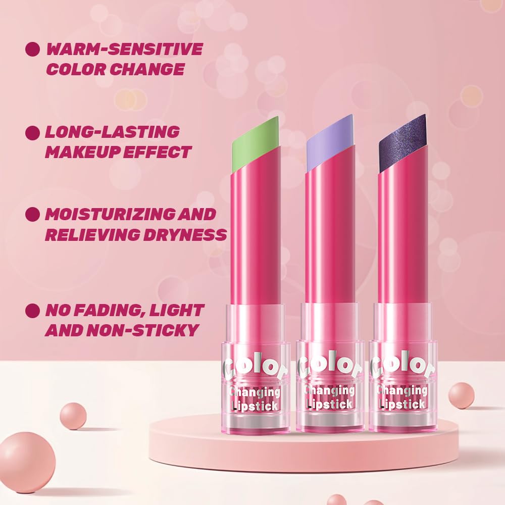 BINGBRUSH Color Changing Lipstick Set, PH Mood Peach Lip Balm and Gloss, Long Lasting Tinted Lip Stain (Set-B #04#05#06, 3 Count (Pack of 1))