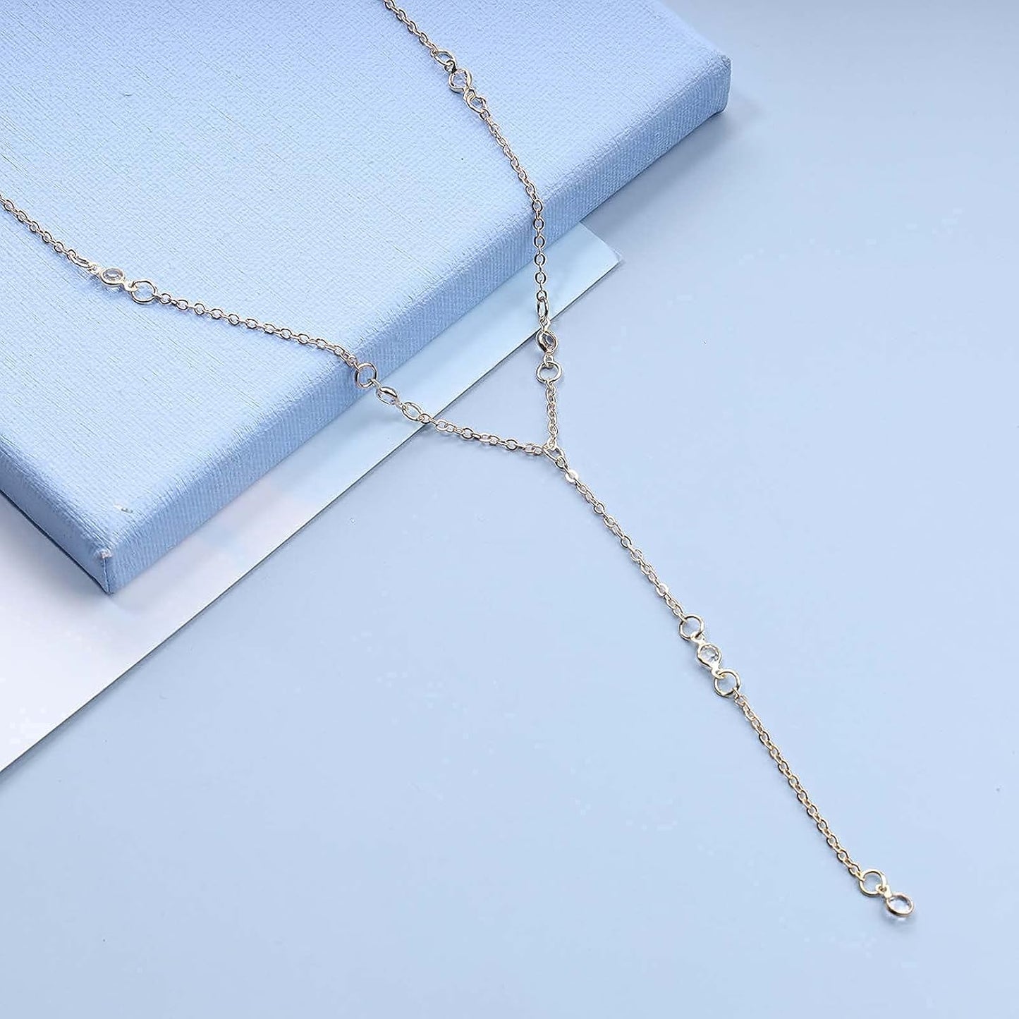 Boho Crystal Y Necklace Gold Moonstone Y Lariat Necklace Minimalist Pendant Chain Necklace Jewelry for Women