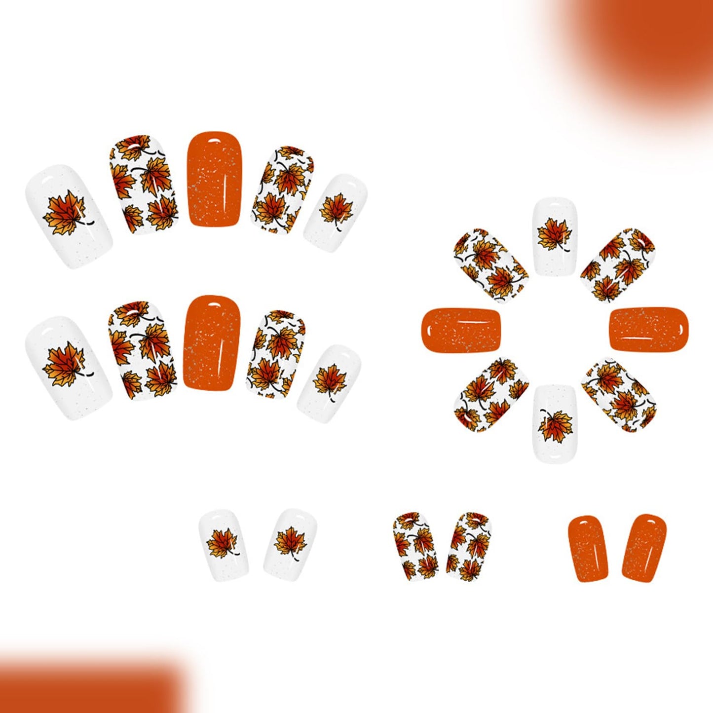 Fall Maple Leaves Press on Nails Medium Square Thanksgiving Fake Nails Glossy Maple Leaf Glue on Nail Autumn Acrylic Stick on Nail for Women DIY Manicure