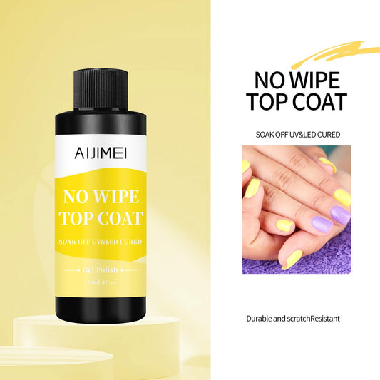 AIJIMEI 120ml Gel Polish No Wipe Top Coat Long Lasting Top Gel for Acrylic Nails,Top Coat for Home DIY and Nail Salon Non-Wipe TopCoat 4 Fl Oz