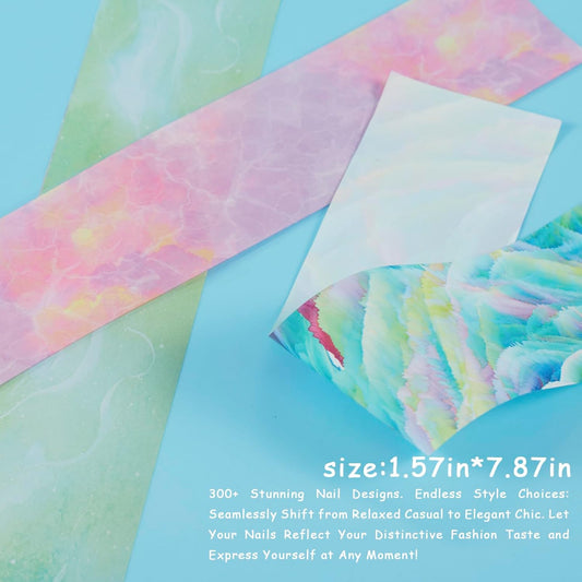 JERCLITY 300 Sheets Nail Foil Transfer Nail Art Stickers Set Nail Foil Transfer Sheets Marbling Starry Sky Leopard Print Aurora Iridescence Gradient Patterns for Women