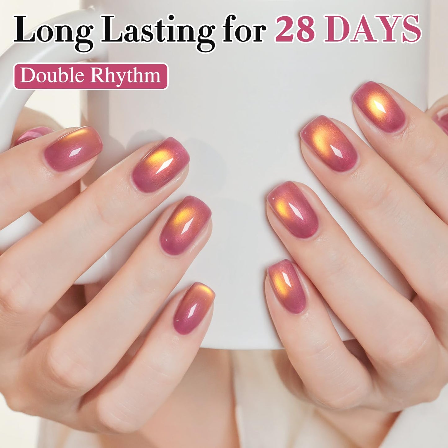 Double Rhythm 0.5 OZ Cat Eye Gel Polish with Magnet 15ML Holographic Glitter Shimmer Translucent Jelly Color Magnetic Nail Polish Salon DIY at Home (Sunny Red Purple-MC1252)