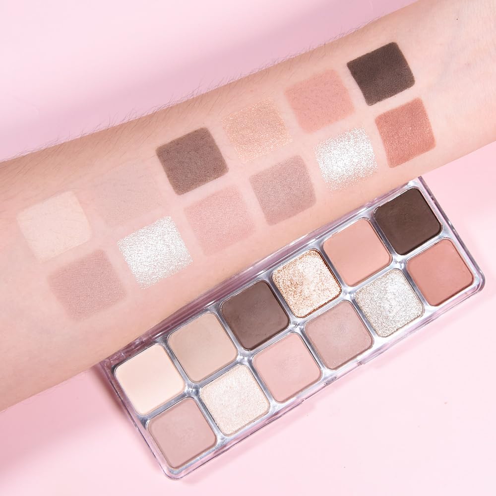 AMY'S DIARY 12 Colors Nude Eyeshadow Palette – Matte & Shimmer Natural Warm Tones for Everyday Makeup – Long-Lasting Blendable Soft Pigment Eye Shadow Set for Brown Eyes