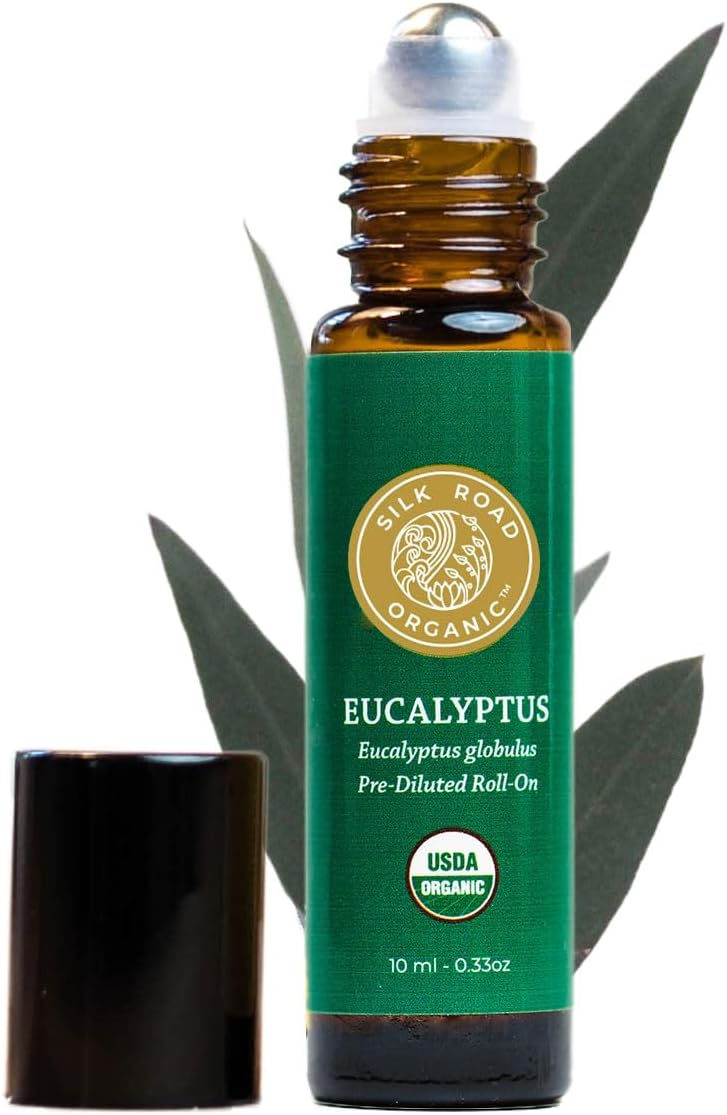 Silk Road Organic Eucalyptus Essential Oil Roll On, 100% Pure USDA Certified - Respiratory Health, Colds, Cough, Sinus & Allergy Congestion - 10 ml Roller - Always Pure, Always Organic