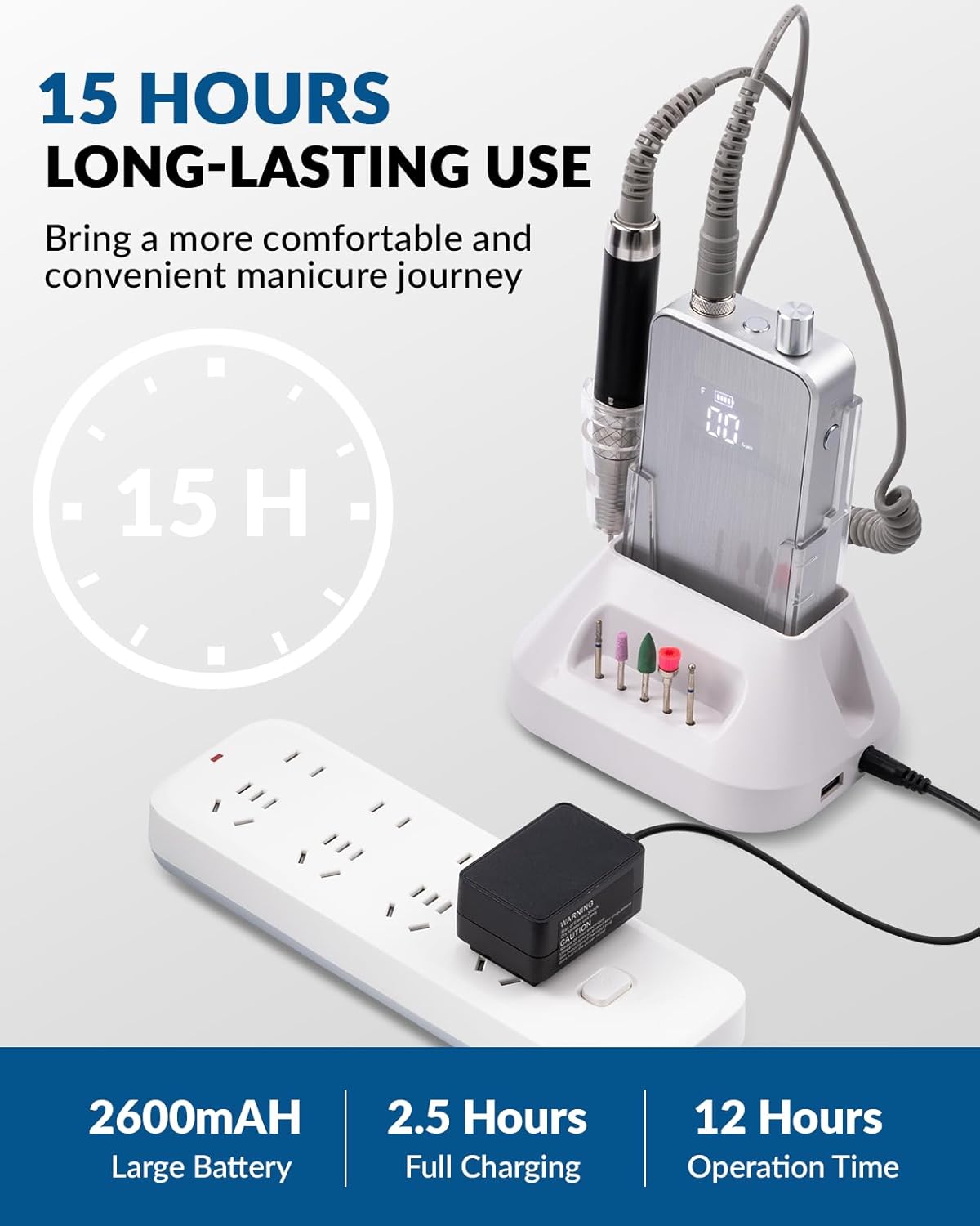 BAOSHISHAN Professional Electric Nail Drill Machine, Portable 35000RPM Rechargeable Cordless Efile With Case for Acrylic Gel, Home Salon, 11pcs Drill Bits