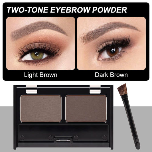Eyebrow Powder Medium Brown Kit,Eye Brow Powder for Women with Double-ended Eyebrow Brush,Long-Lasting Waterproof Two Colors Brow Filler Get Full Defined Natural Brows,Brown Eyebrow Powder Makeup