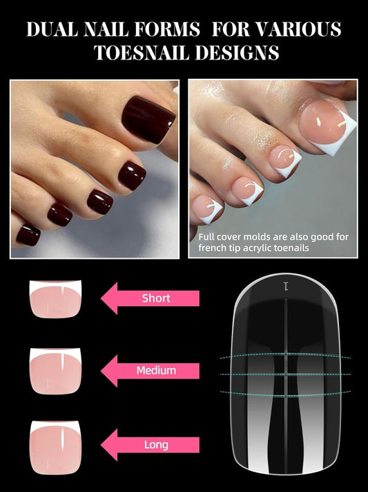 300 Pcs Toe Dual Nail Forms for Poly Extension Gel, EBANKU Toenail Dual Forms Reusable Full Cover Molds for French Tip Acrylic Toenails Pedicure for Salon & DIY at Home 15 Sizes