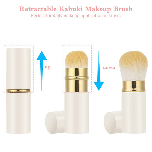 Falliny Retractable Makeup Brush, Travel Powder Brush Face Blush Brush, Portable Kabuki Makeup Brush with Cover for Blush, Sunscreen,Bronzer, Buffing, Flawless Powder Cosmetics