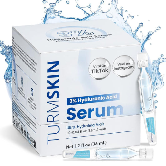 TURMSKIN® Hyaluronic Acid Serum Ampoules [ULTRA HYDRATING VIALS] - 3% Hyaluron Booster for Glass Skin & Anti Aging - 24 Hours Hydration - Soft PE Triple Hyaluronic Complex for Faceskin Repair & Renew