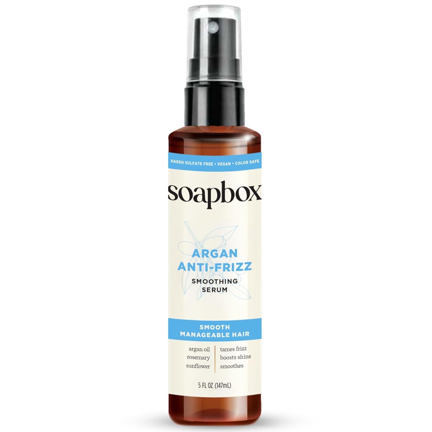 Soapbox Argan Oil Smoothing Serum, Anti-Frizz Serum For All Hair Types with Shea Butter & Vitamin E Repairs Damage & Controls Flyaways - Vegan, Cruelty and Gluten Free (5 Fl oz)