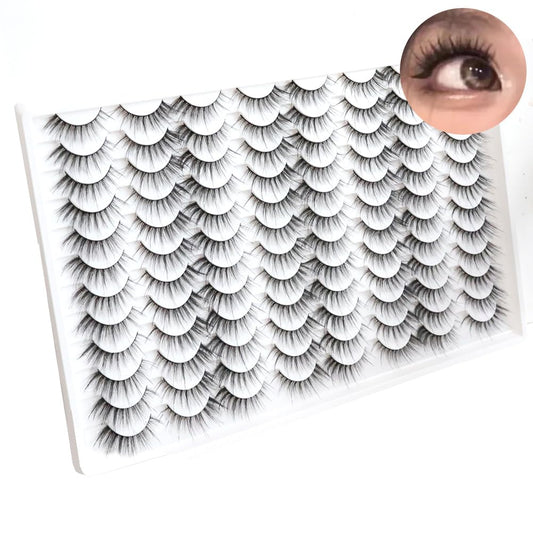 False Eyelashes 48 Pairs Faux Mink Lashes 14mm Wispy Lashes 3D Fluffy Cat Eye Lashes Pack Bulk Wholesale Strip Lashes(style 48-041)