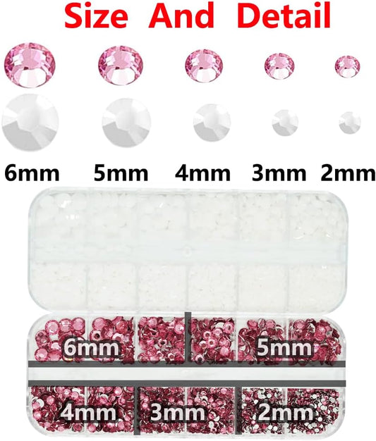 White And Pink Rhinestones with Glue(S8-S30) for Bedazzling,2mm-6mm Non-Hotfix Flatback Nail Gems Beads with B7000, Resin Nail GemsStones Diamond Kit for Bedazzle Crafting, Nails DIY Art Decoration