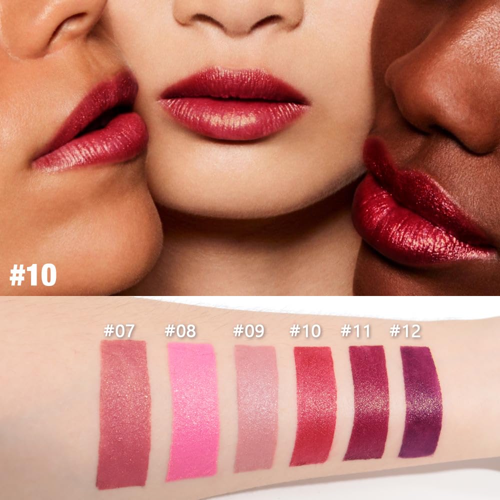 Red Metallic Lipstick for Women,Lightweight Shimmer Frosted Lipstick,Glitter Lip Gloss Stain Long Lasting Waterproof Smudge Proof 24 Hour Full Coverage Lip Makeup,Vegan