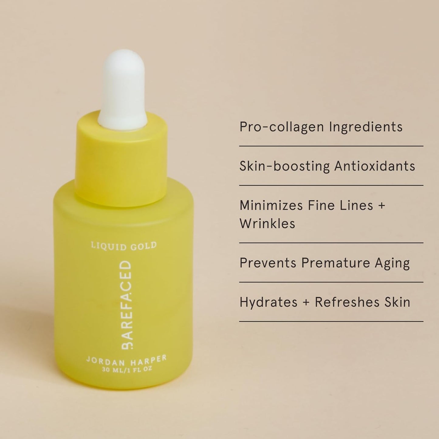 Barefaced Liquid Gold 1 Fl Oz - 15% Vitamin C Serum with Hyaluronic Acid & Vitamin E for Anti-Aging, and Hydration, Antioxidant Formula, Reduces Dark Spots, Acne & Wrinkles