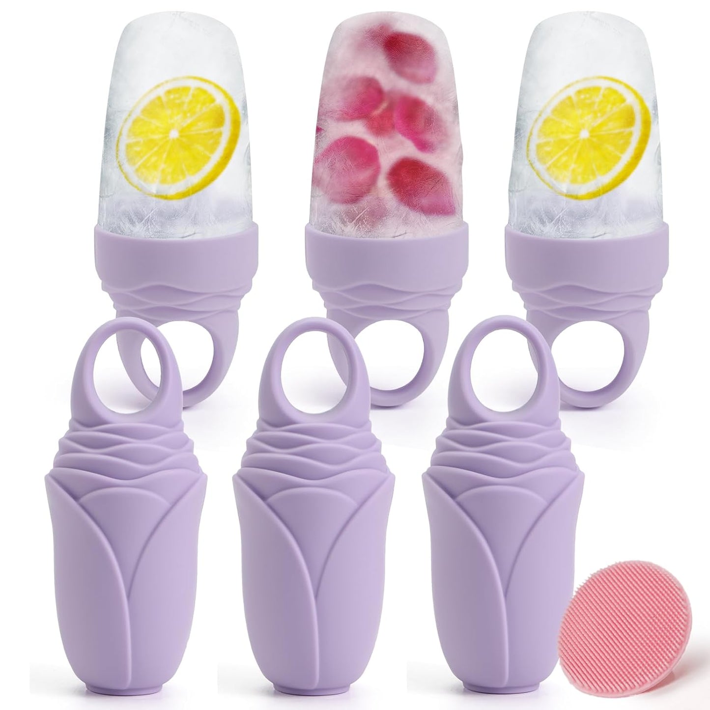 3 Pcs Facial Ice Roller Silicone Mold Reusable for Face Women and Eye Neck Cold Skin Care Tools Freezer De Puff Eye Bags Reduce Migraine Pain Purple