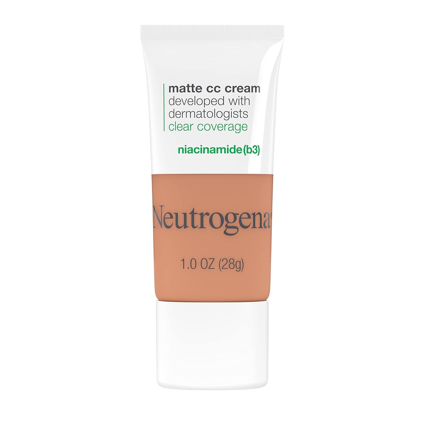Neutrogena Clear Coverage Flawless Matte CC Cream, Full-Coverage Color Correcting Cream Face Makeup with Niacinamide (b3), Hypoallergenic, Oil Free & Fragrance Free, Cappuccino, 1 oz