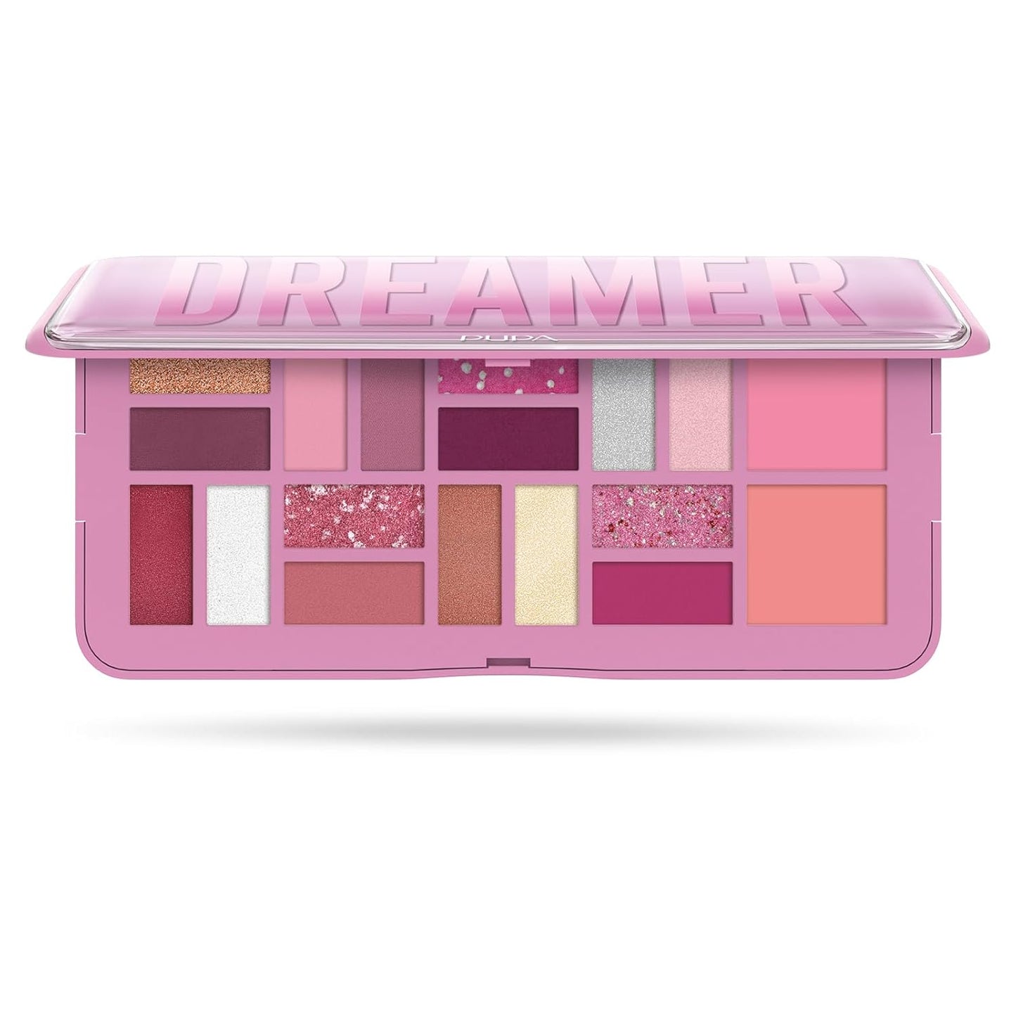 Pupa Milano Make-Up Palette L, 004 Pink, 0.71 oz - 18 Pan Eyeshadow and Blush Palette, Matte, Shimmer, Metallic Finishes - Blendable Velvety Texture Blush Powder - Talc-Free - Eco-Friendly Packaging