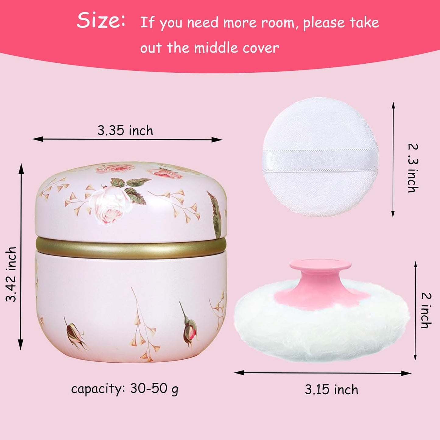 Body Powder Puff and Container for Dusting Powder, Women Powder Puff and Powder Case for Bath and Travel (Romantic Flowers)