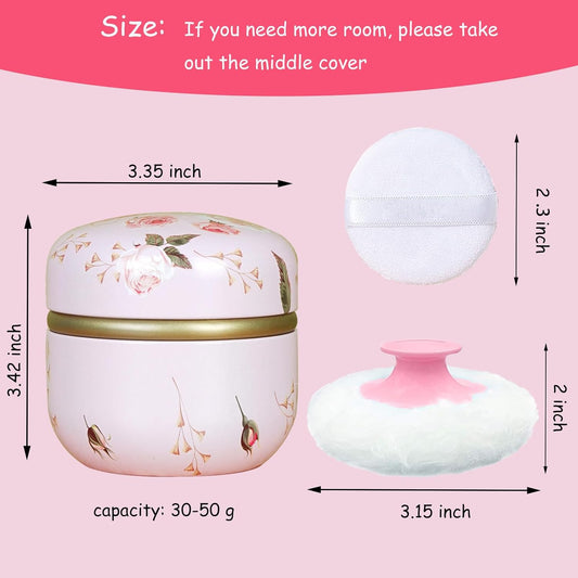 Body Powder Puff and Container for Dusting Powder, Women Powder Puff and Powder Case for Bath and Travel (Romantic Flowers)