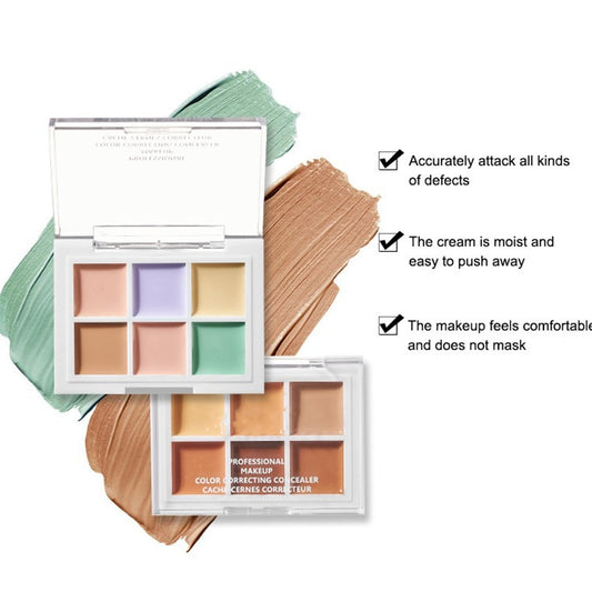 Color Correcting Concealer Palette 6 Colors Lightweight Smooth Correcting Contour Cream Makeup Palette (Color 02)