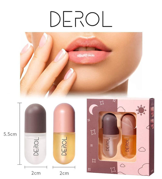 DEROL Lip Plumper by Vafee, Natural Lip Plumper and Lip Care Serum, Lip Enhancer for Fuller, Lip Mask, Beautiful Fuller, Hydrating & Reduce Fine Lines 5.5ML (Day& Night)