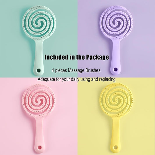 4 Pieces【Ultra-Soft】Baby Fine or Straight Hair Detangling Hair Brush for Kids【Skin-friendly material】Faster Blow Drying Styling Hair Detangling Brush with Flexible Bristles（Food grade ABS）Compact size