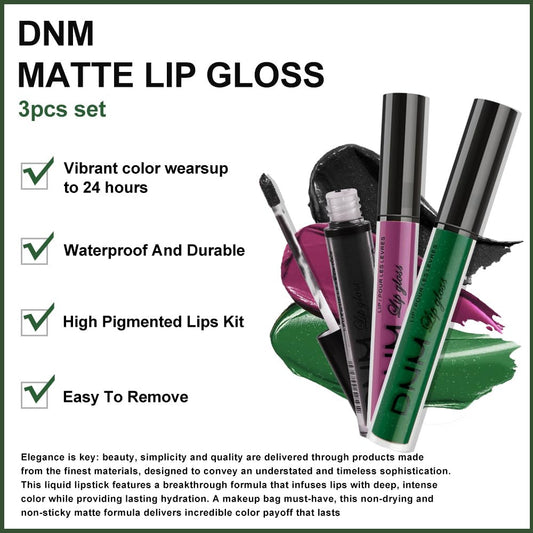 evpct 3Pcs Dark Black Grape Plum purple Emerald Green Matte Liquid Lipstick Lip Stain Sets for Women Matte+Lipstick Long Lasting 24 hr Hours Magic Lipstick 24 Hours original Waterproof 18#