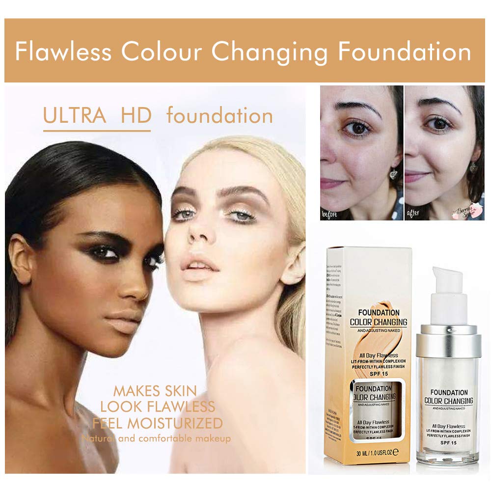 TLM Concealer Cover Cream, Flawless Colour Changing Foundation Makeup, Warm Skin Tone Foundation liquid Base Nude Face Moisturizing Liquid Cover Concealer for Women and Girls