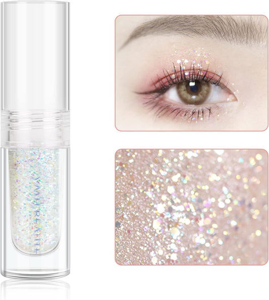 Liquid Glitter Eyeshadow, Pigmented, Long Lasting, Quick Drying, Easy to Apply, Loose Glitter Glue for Eye Crystals Makeup (Transparent Flashing Colorful Sequins 01)