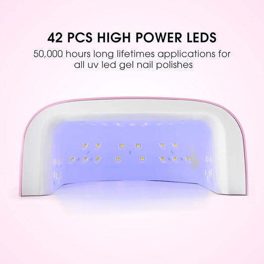 Rechargeable LED Nail Lamp 60W Portable Wireless Nail Dryer UV Gel Polish Light with LCD Display, Auto Sensor and 4 Timer Settings, Professional Curing Lamp with 42 LED Beads for Salon