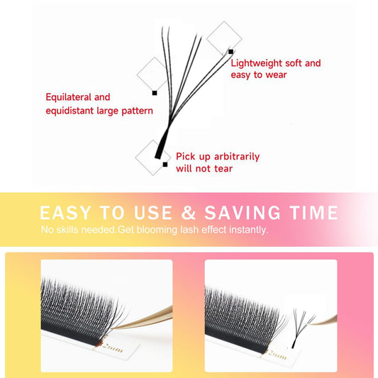 Lash Extensions Double Tips 3D Eyelash Extensions W Shape 0.07mm Thickness C Curl Mix 8-15mm Premade Fans Easy Fan Volume Matte Black Crisscross Eyelashes(W-3D-Double Tips-0.07-C,8-15mm Mix)