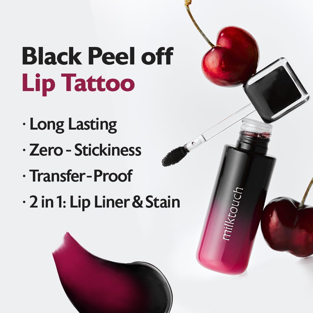 MILKTOUCH [Summer-proof Lip Combo] Black Peel Off Lip Tattoo #05 Black Fig + Collagen Lip Balm #VanillaCake