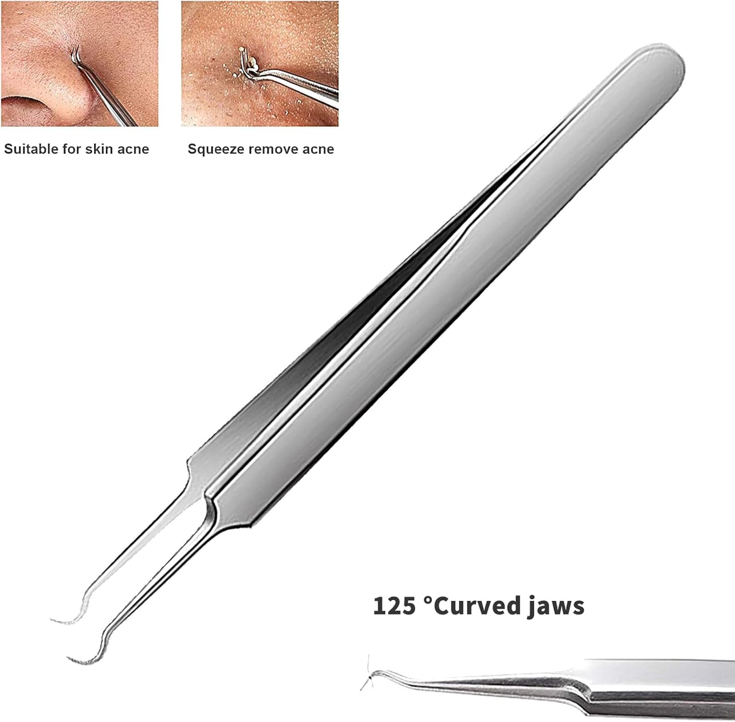 WSYUB Blackhead Tweezers, Blackhead Extractor, Pimple Popper Tool Kit, 3 in 1 Professional Stainless Skin Zit Acne Blemish Whitehead Popping Removing Surgical Tools Set, Silver