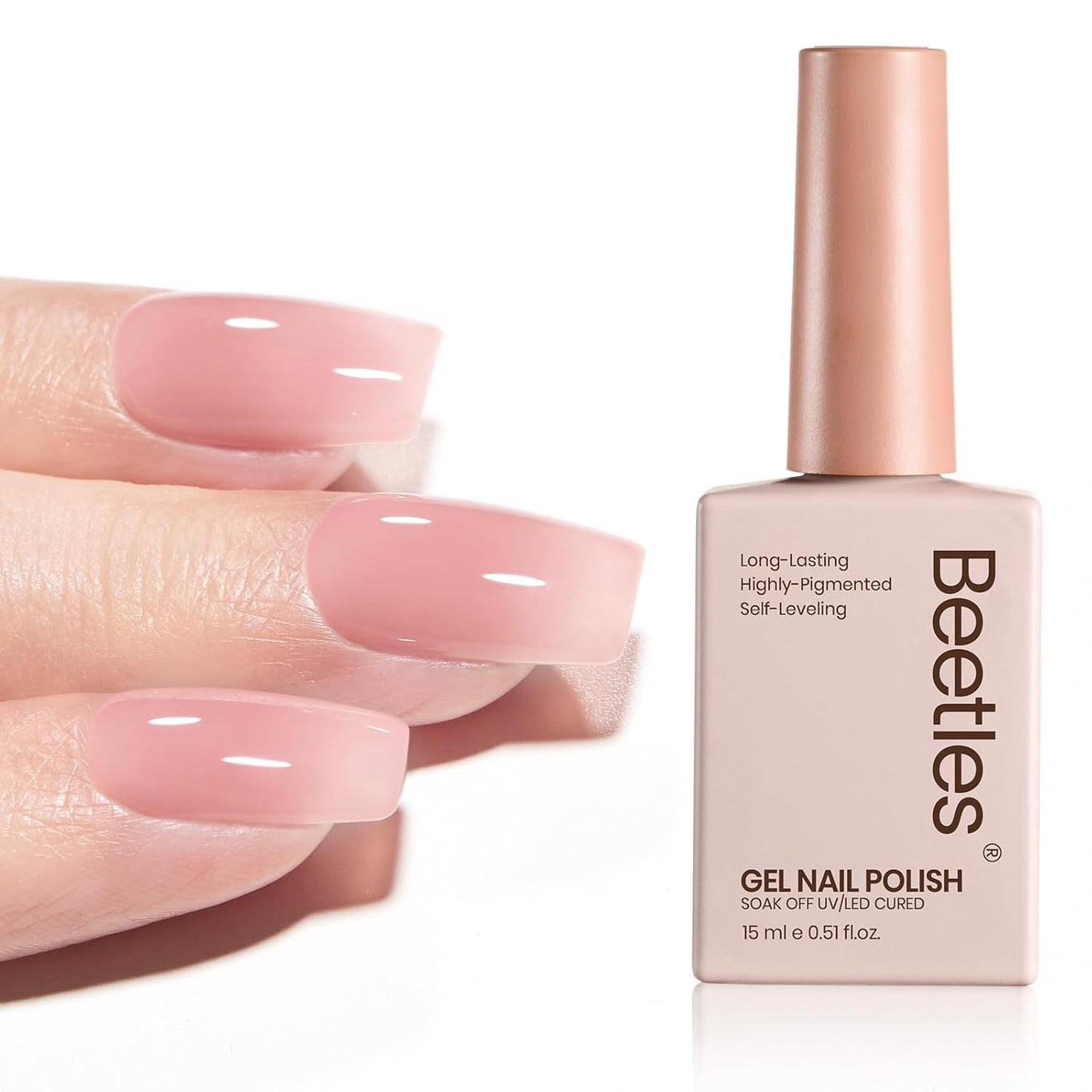 Beetles Nude Pink Gel Nail Polish - 15ml Nude Color Jelly Pink Gel Polish Sheer Translucent Effect Nail Concealer Soak Off UV LED Nail Lamp French Nail Art Gifts for Women Girls