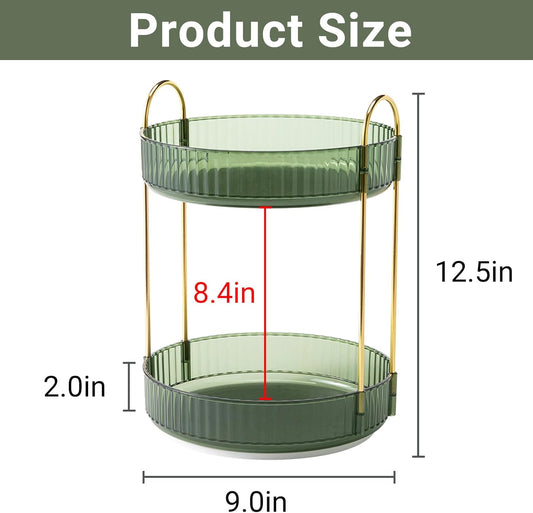 360 Rotating Makeup Organizer for Vanity,2 Tier Large Capacity Skincare Organizers,Bathroom Counter Organizer, Spinning Perfume Organizer & Vanity Organizer (Green-2 Tier)