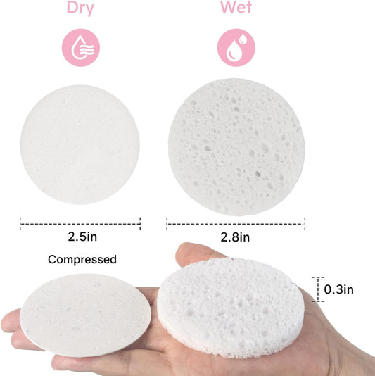 50-Count Compressed Facial Sponges,100% Natural Cellulose Cosmetic Make Up Sponges for Face Daily Facial Cleansing,Exfoliating,Makeup Removal(White)