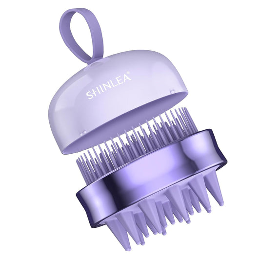 2 in 1 Scalp Massager Hair Growth,Scalp Scrubber with Soft Silicone Bristles for Dandruff Removal,Shampoo Brush for Exfoliation,Head Massager for Both Wet and Dry Use (Purple) ﻿