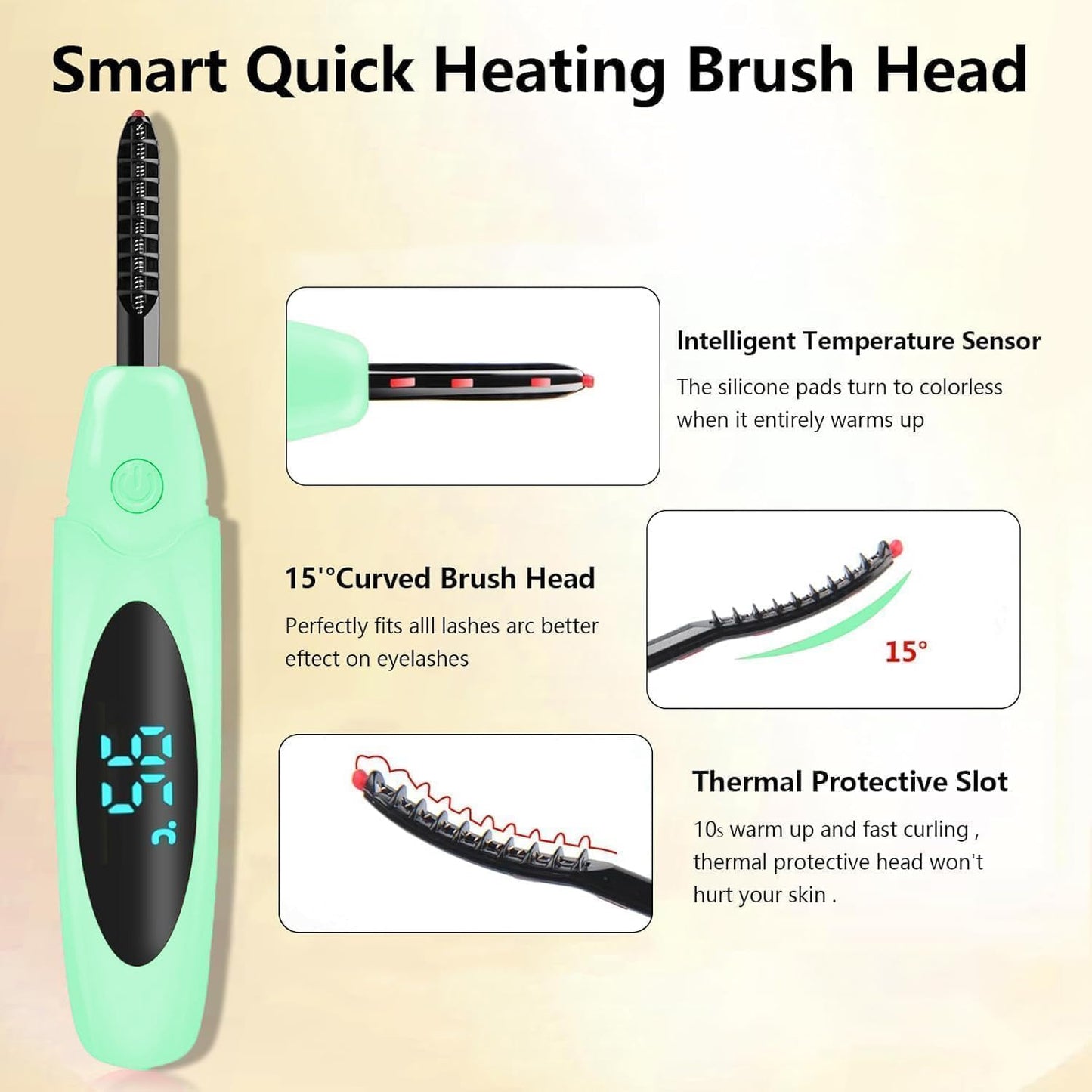 Heated Eyelash Curlers Electric Eyelash Curler with LED Display, 3 Temperature Modes Anti-Burn USB Rechargeable Natural Curling 24H Long Lasting for Women Makeup Tools Gifts LS423