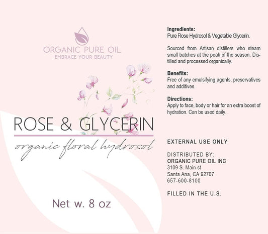 Rosewater Glycerin Mist Toner Bulk Spray Facial Body Floral Cleanser 100% Pure Rose Hydrosol and Vegetable Glycerine Moisturizing Cleansing Toning Mix for Face Skin Hair Body (8 Ounces)